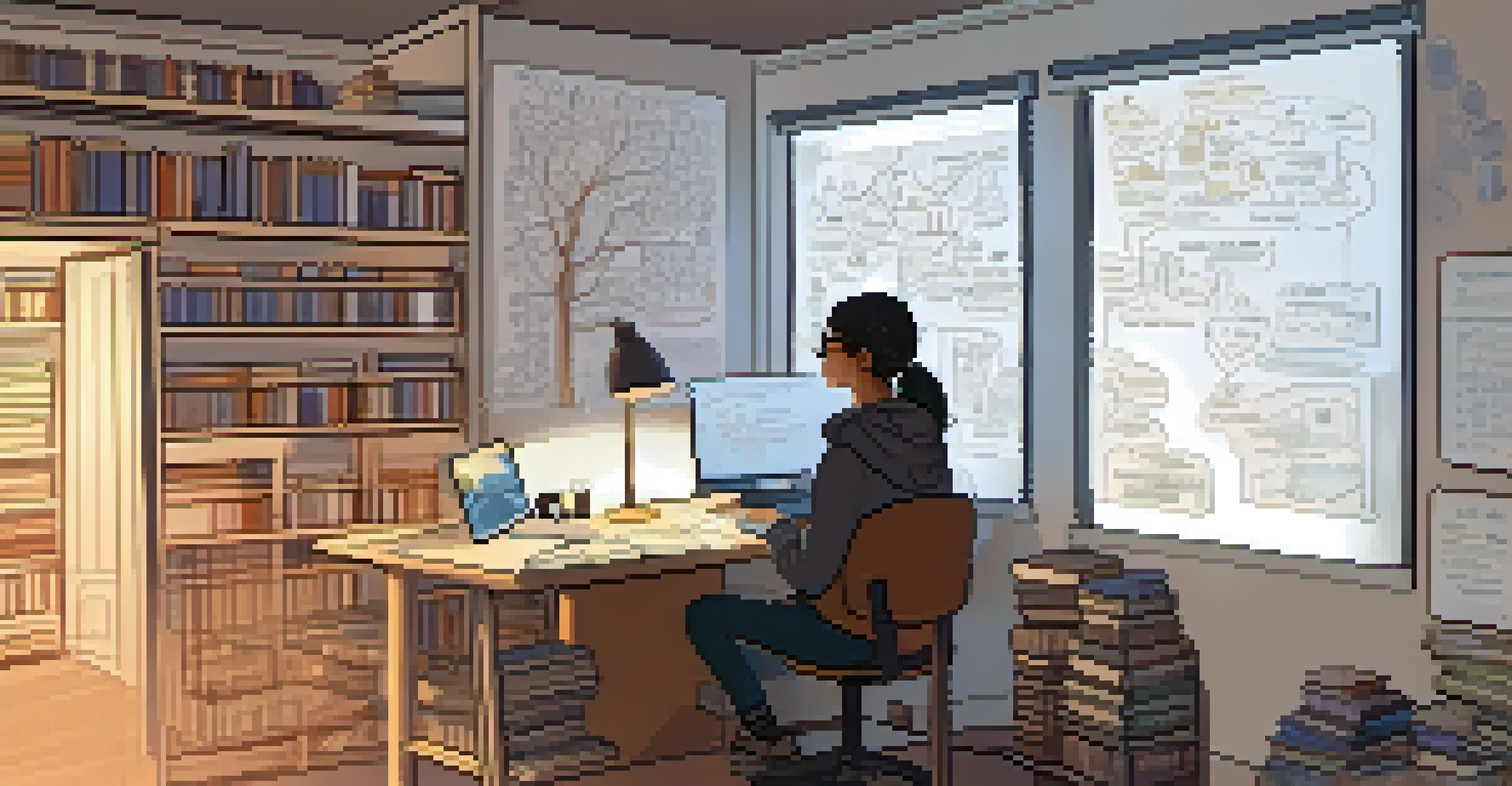 A student working on a concept map in a cozy study space with a warm ambiance.