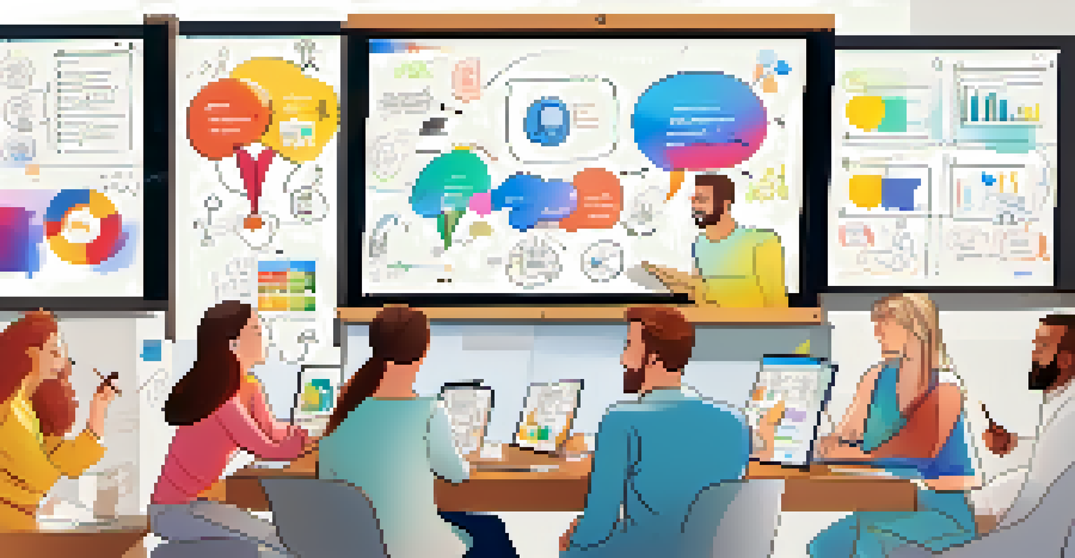 A digital brainstorming session with diverse team members and colorful ideas displayed on a whiteboard, highlighting creativity and collaboration.