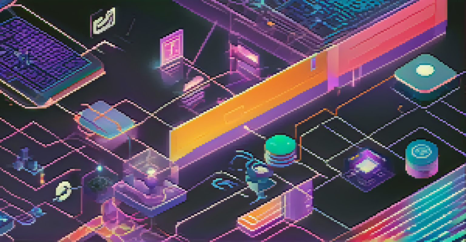 An abstract digital artwork depicting gamification in storytelling with vibrant colors and interactive elements.