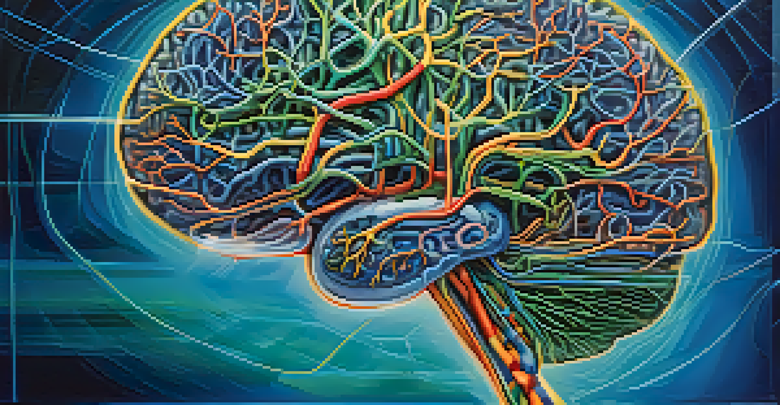 A detailed illustration of a brain with illuminated neural pathways, set against a calming blue and green gradient background.