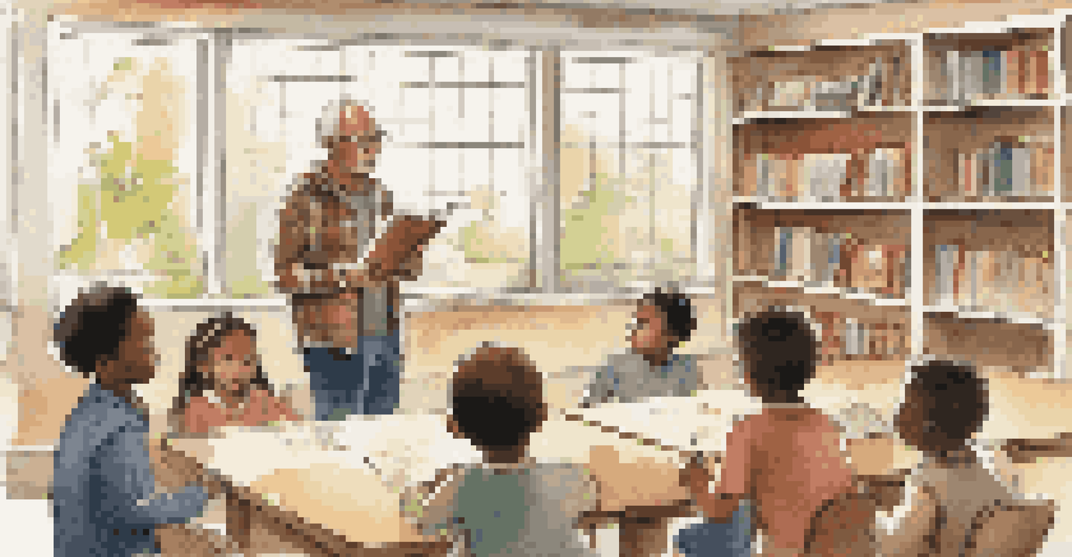 An adult teaching a group of attentive children in a cozy classroom, demonstrating a math problem on a whiteboard.
