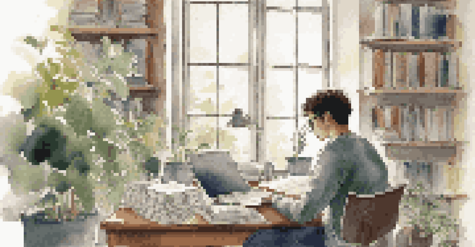 A student deeply engaged in critical thinking while studying at a desk, surrounded by books and notes in a well-lit room.