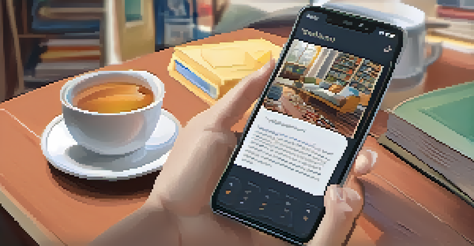 A close-up of a smartphone displaying a learning video with interactive elements, in a cozy home setting.