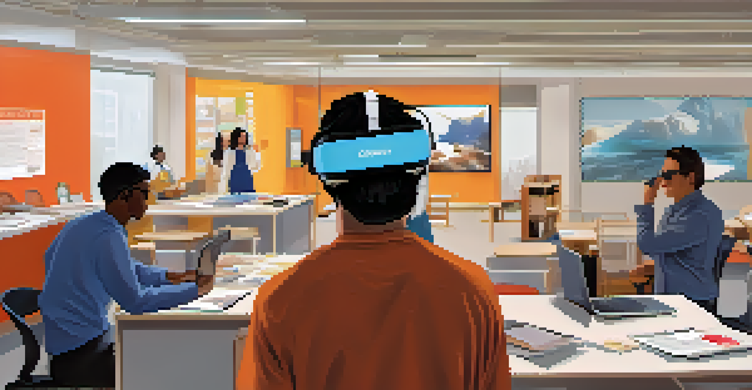 A student in a virtual reality scenario experiencing the impact of a business decision on various stakeholders.