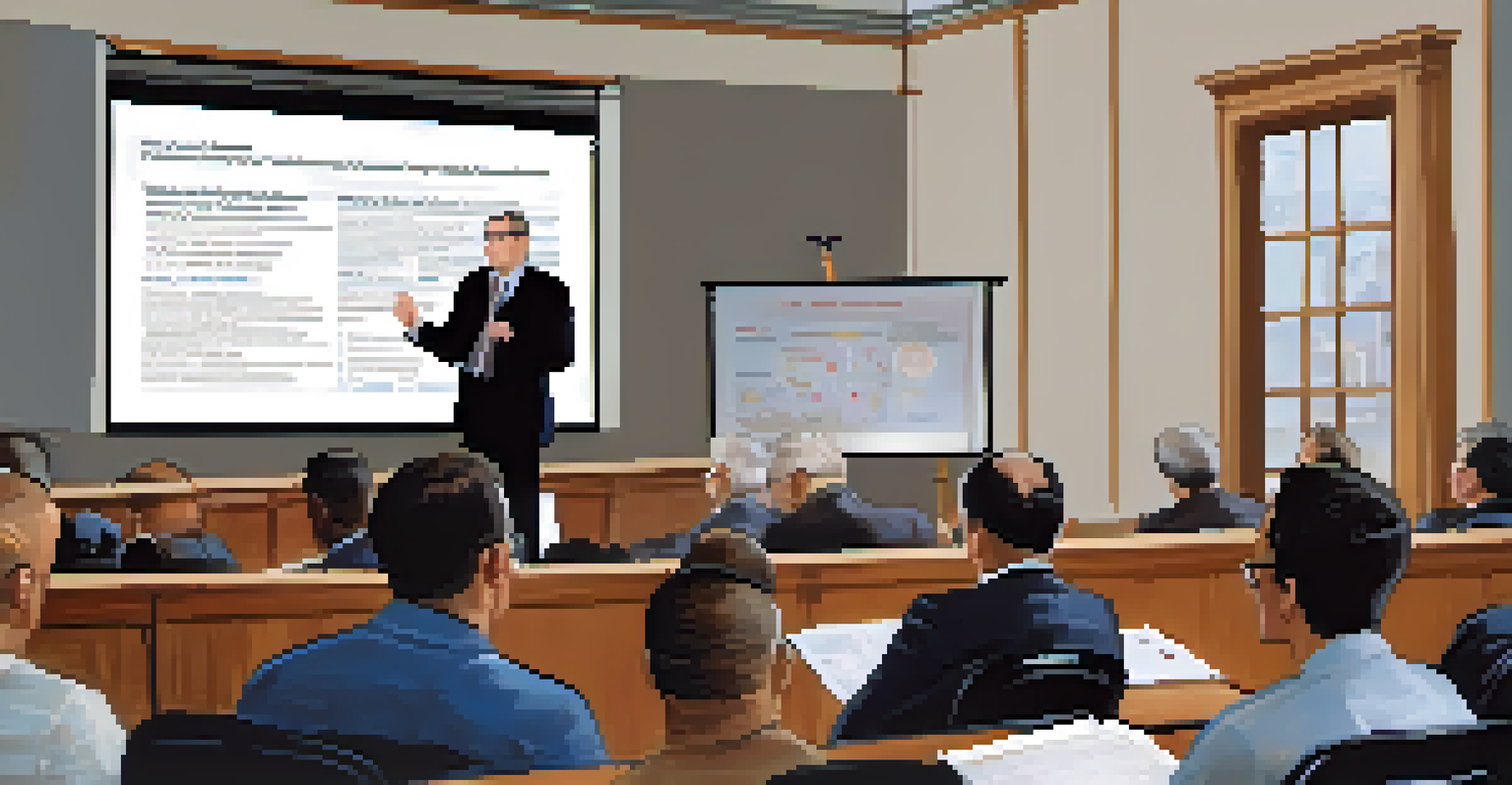 A close-up of a speaker at a public meeting, presenting educational statistics to local officials in a boardroom.
