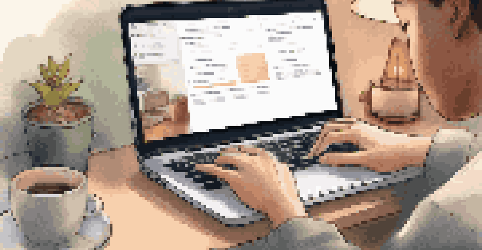 A student's hands typing on a laptop with a visible feedback form on the screen.