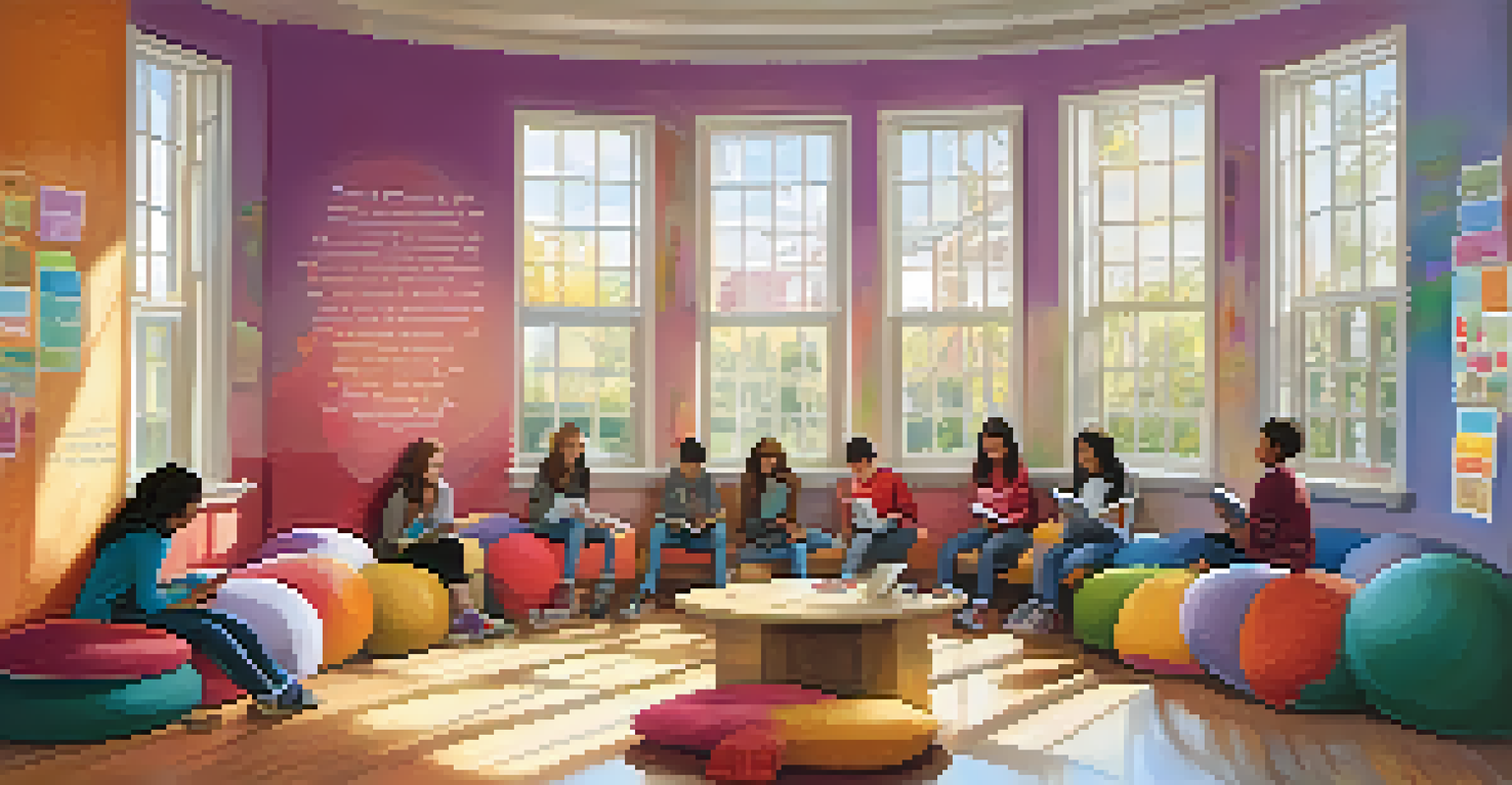 Students sitting in a circle on cushions in a cozy classroom corner, journaling and reflecting on their learning experiences.
