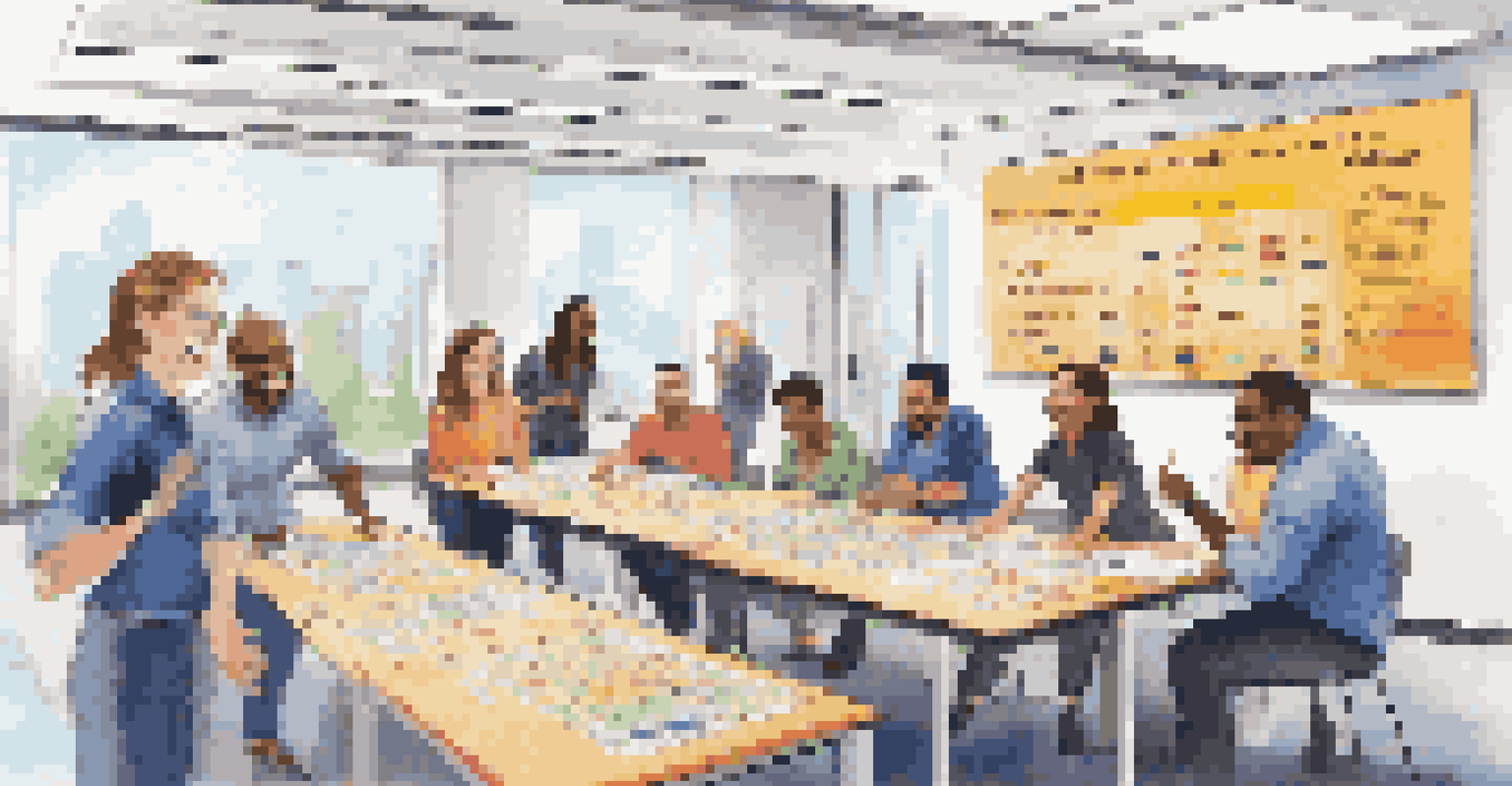 Employees enjoying a team-building quiz game in a conference room, showcasing collaboration and a positive work environment.