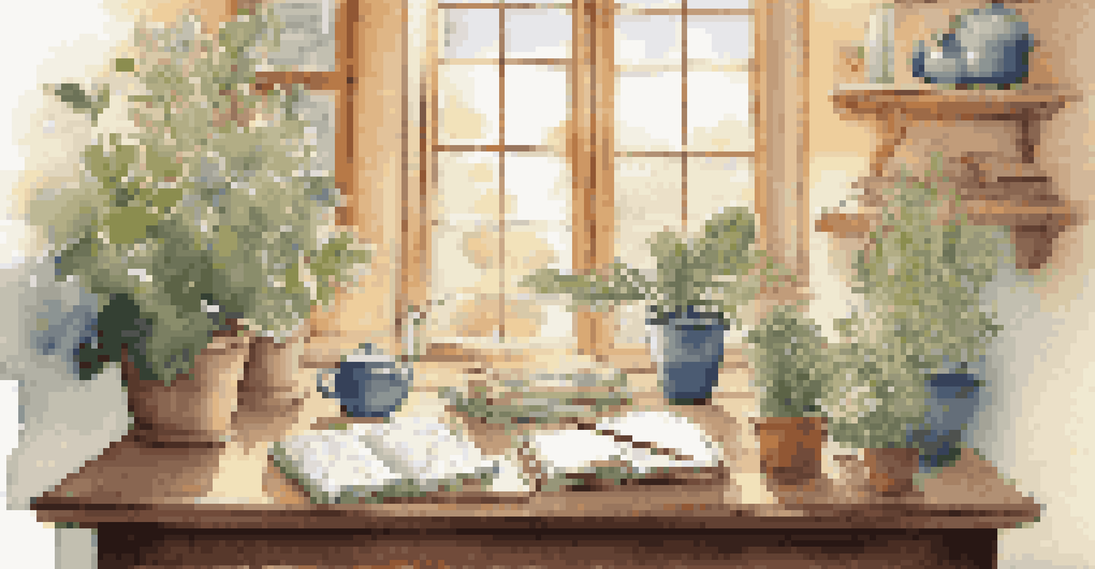 A teacher journaling about gratitude at a cozy desk with plants and a cup of tea, illuminated by soft light.