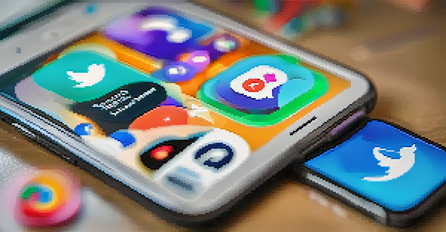 A close-up of a smartphone showing an interactive educational social media platform with vibrant graphics.