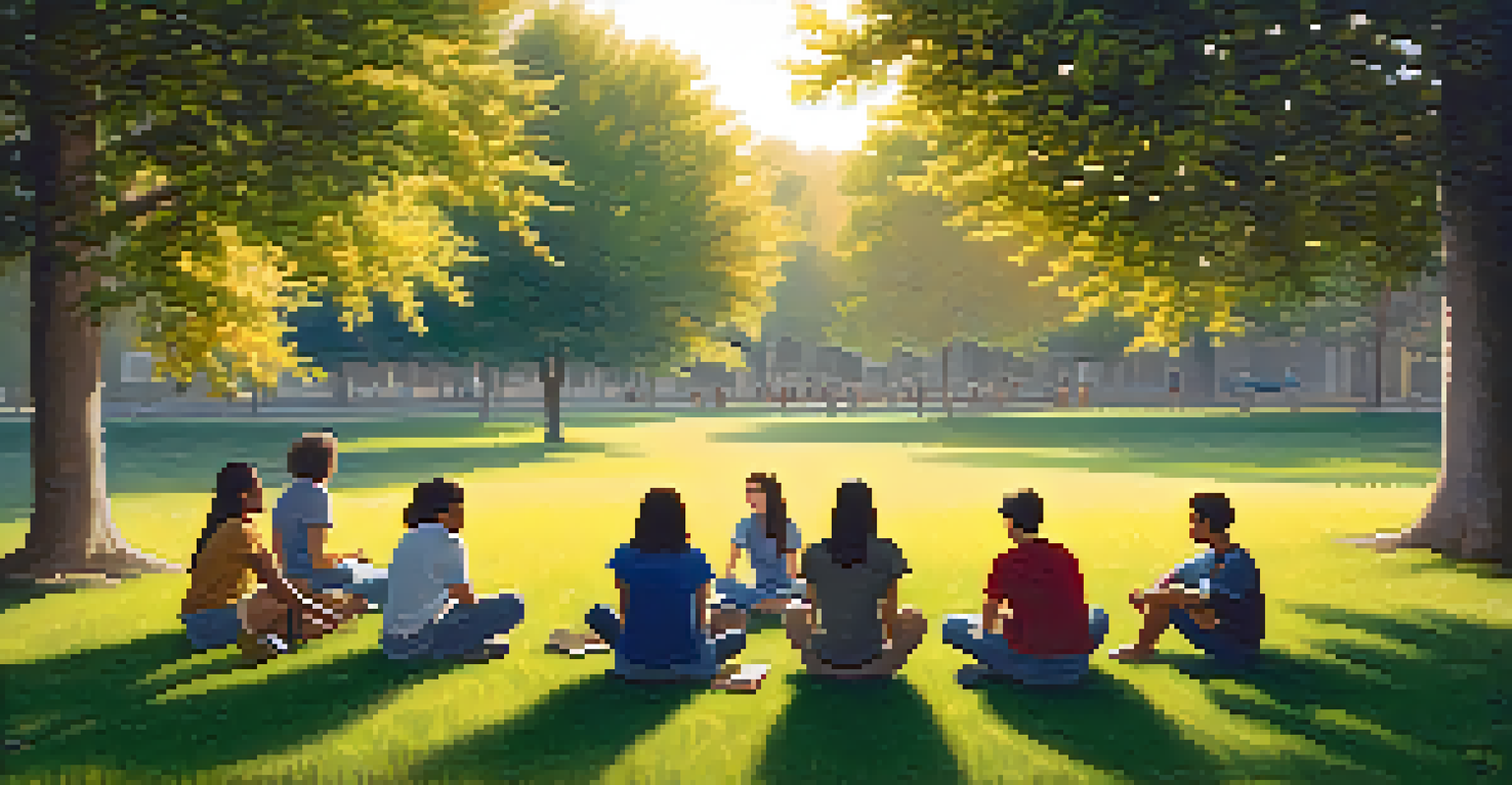 Students sitting in a mediation circle outdoors, fostering dialogue and resolving conflicts in a peaceful environment.