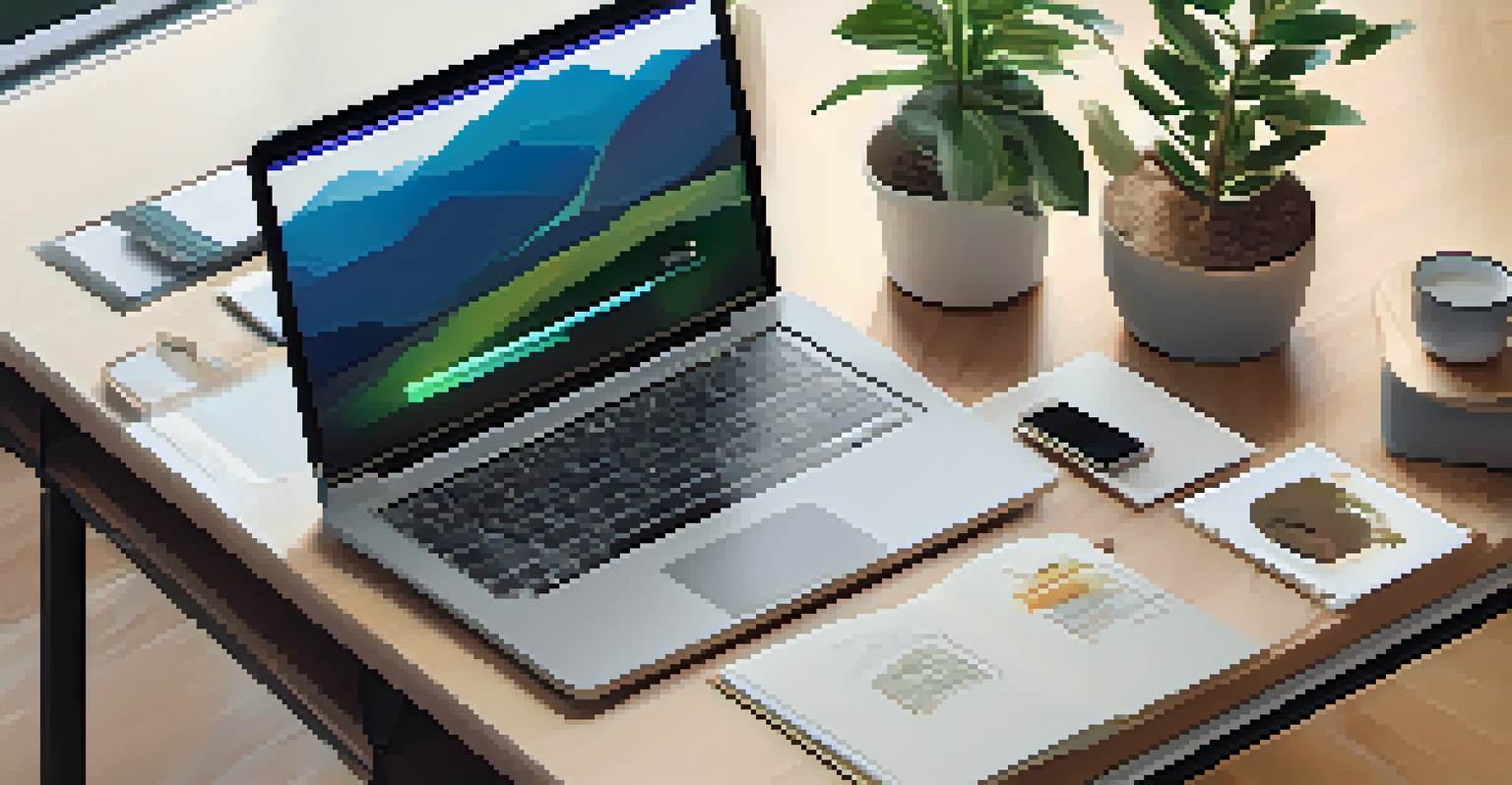 An overhead view of a desk with a laptop displaying a Learning Management System dashboard, surrounded by notebooks and a coffee mug.