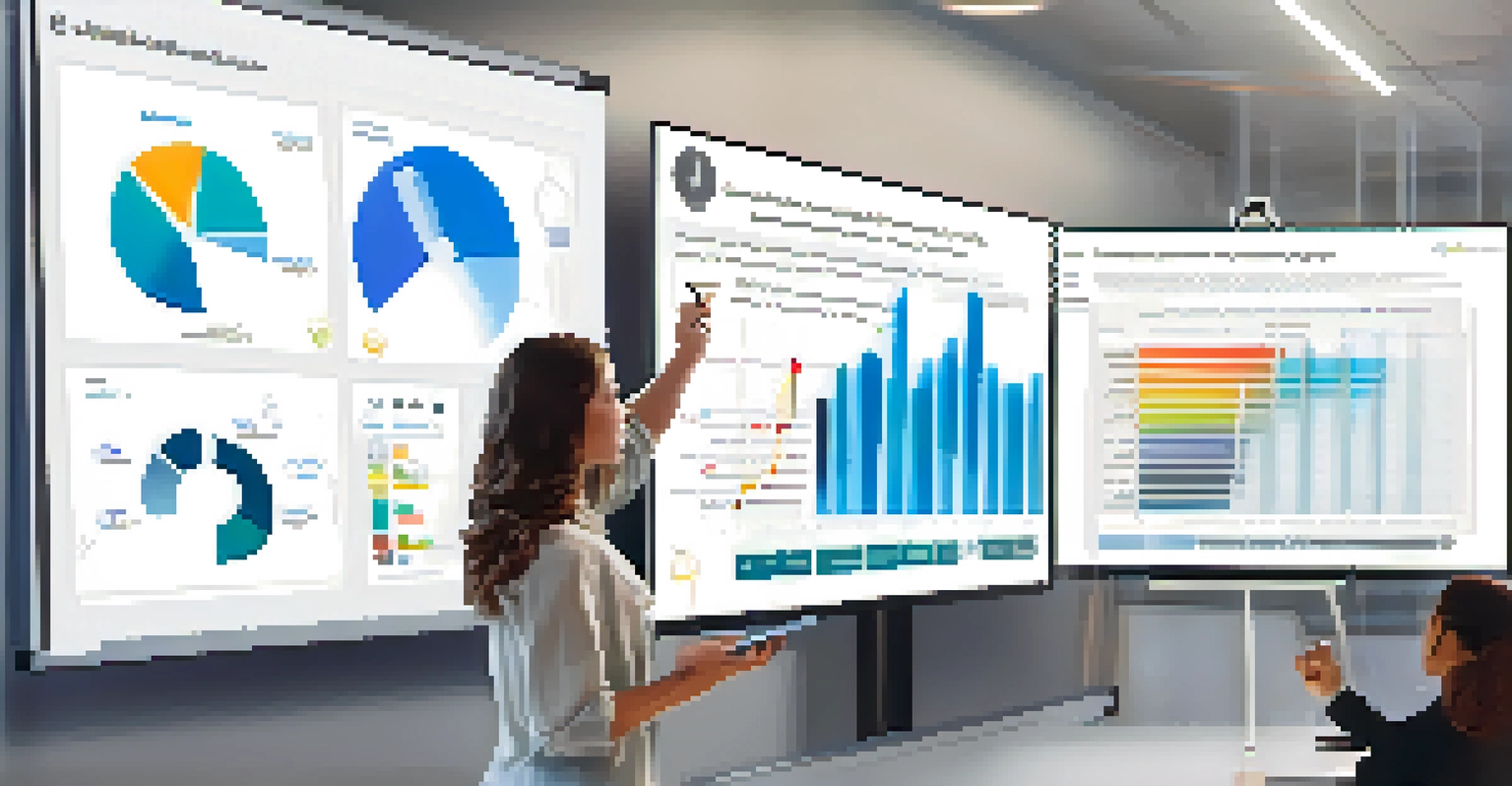 An instructor analyzing engagement metrics on a digital whiteboard in a modern classroom setting.