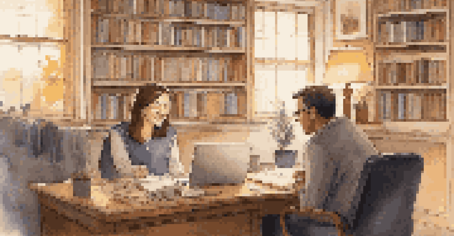 A mentor and a first-generation college student in an office, with the mentor providing guidance and the student looking inspired.