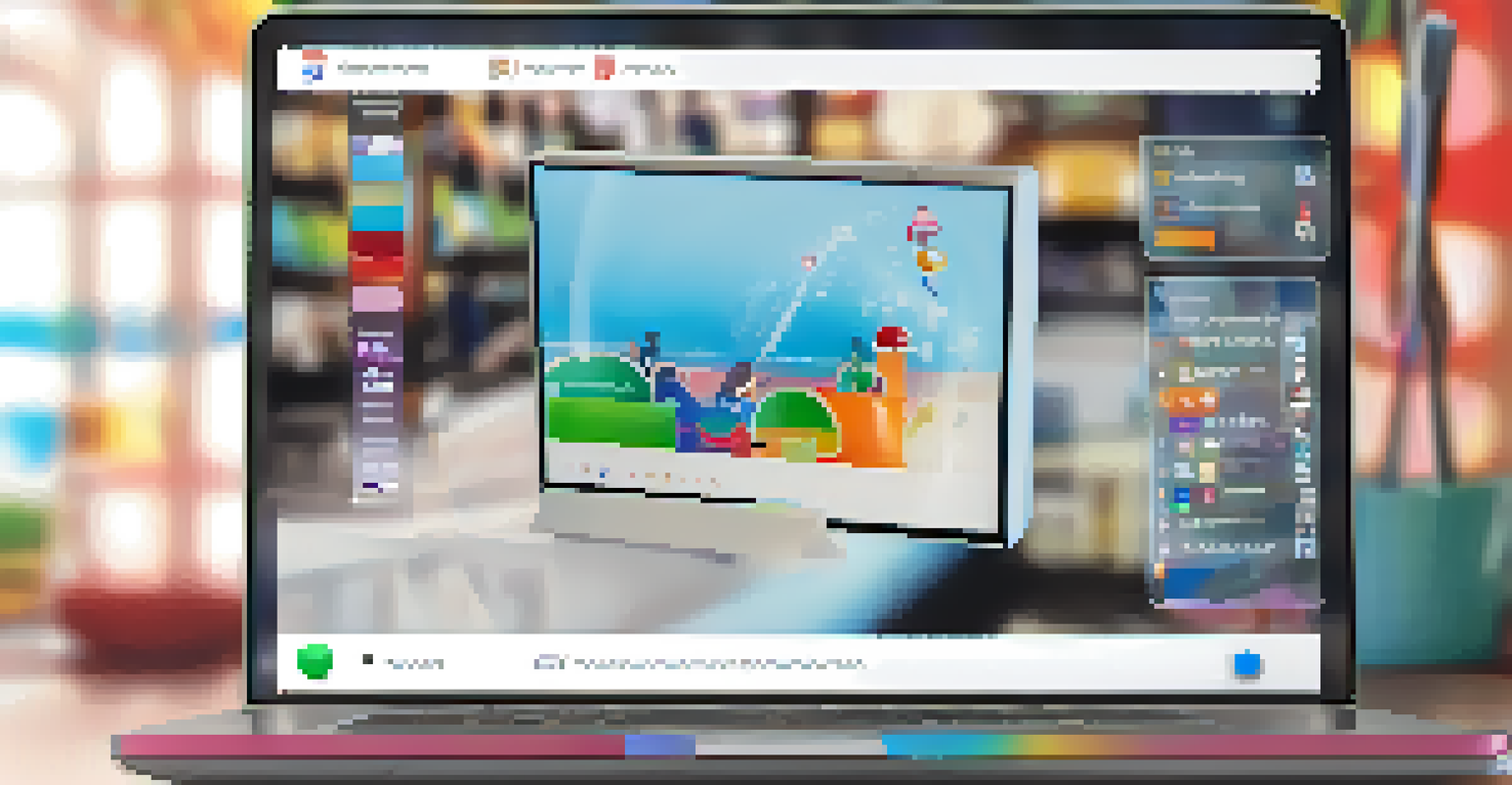 A close-up of a laptop screen showing an interactive educational video with quizzes and graphics.