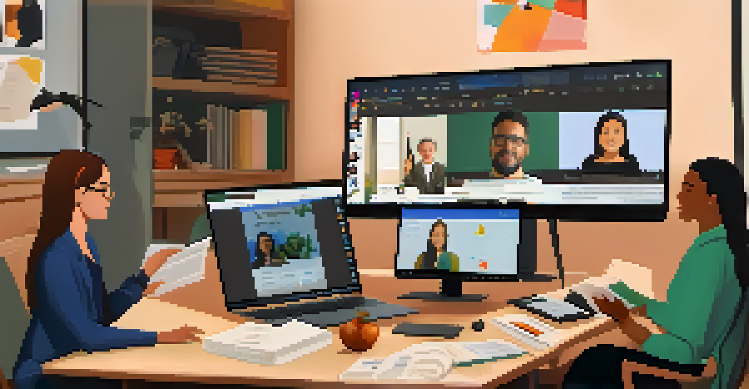 Educators participating in an online meeting, engaging over a shared document on a video conferencing platform.