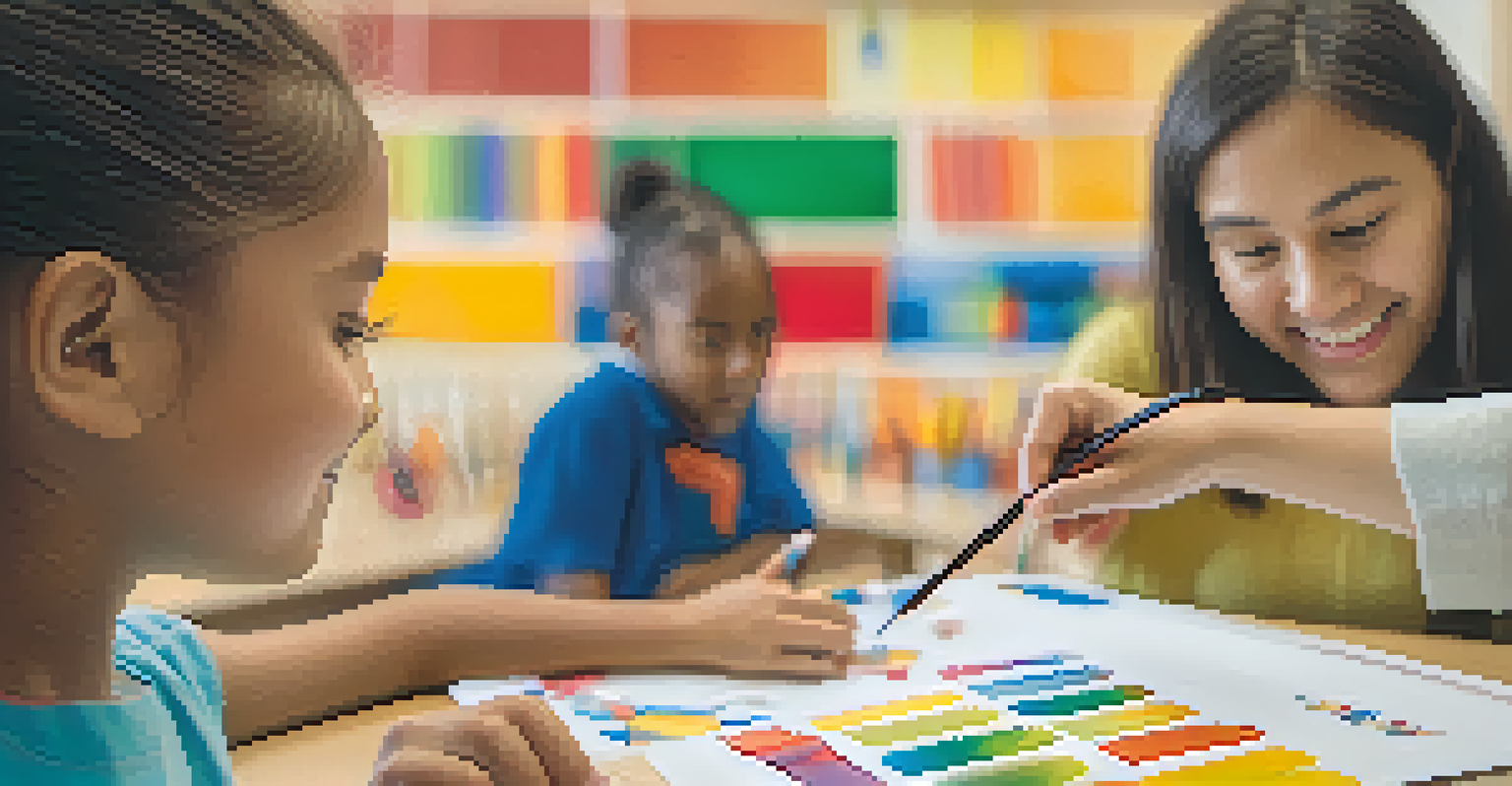 A teacher assisting a young girl with an educational activity, highlighting their interaction and the supportive learning environment.