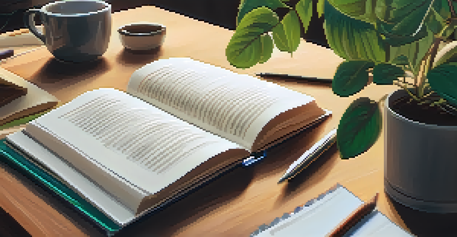 A close-up of a teacher's hands writing notes, surrounded by educational materials and a cozy atmosphere.