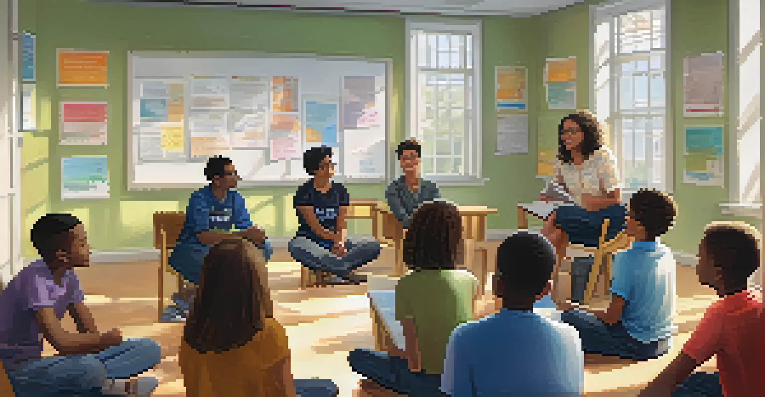 An educator leading a group discussion with students sitting in a circle, fostering collaboration and engagement.