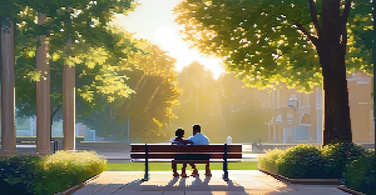 A mentor and mentee sitting on a bench in an outdoor setting, discussing teaching strategies in a serene environment.