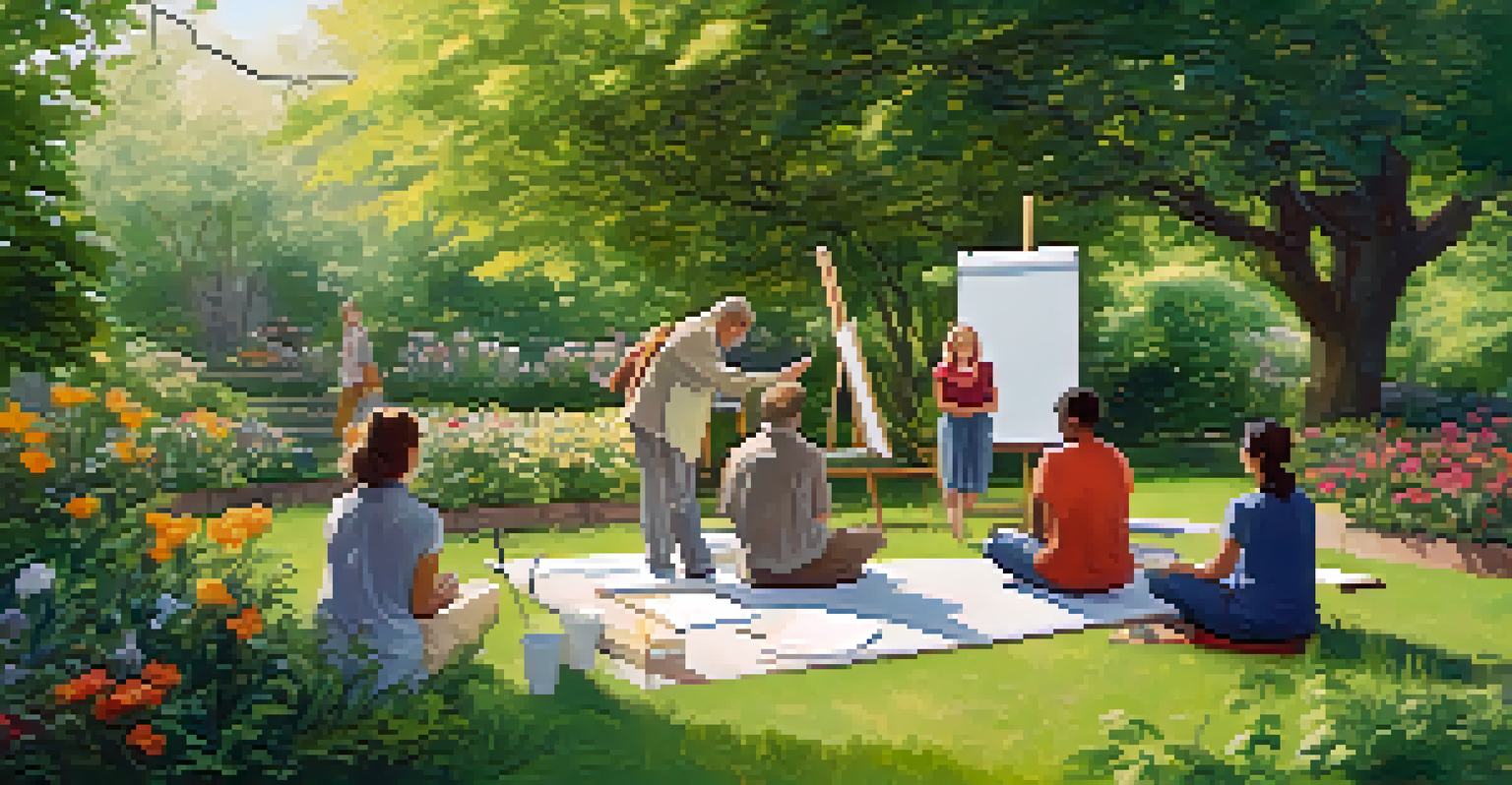 Participants in pairs practicing emotional intelligence exercises in a sunny garden workshop.