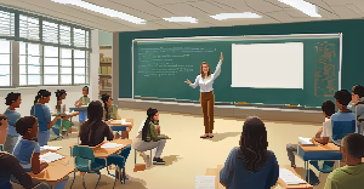 A teacher leading a cultural discussion among students in a vibrant classroom setting.