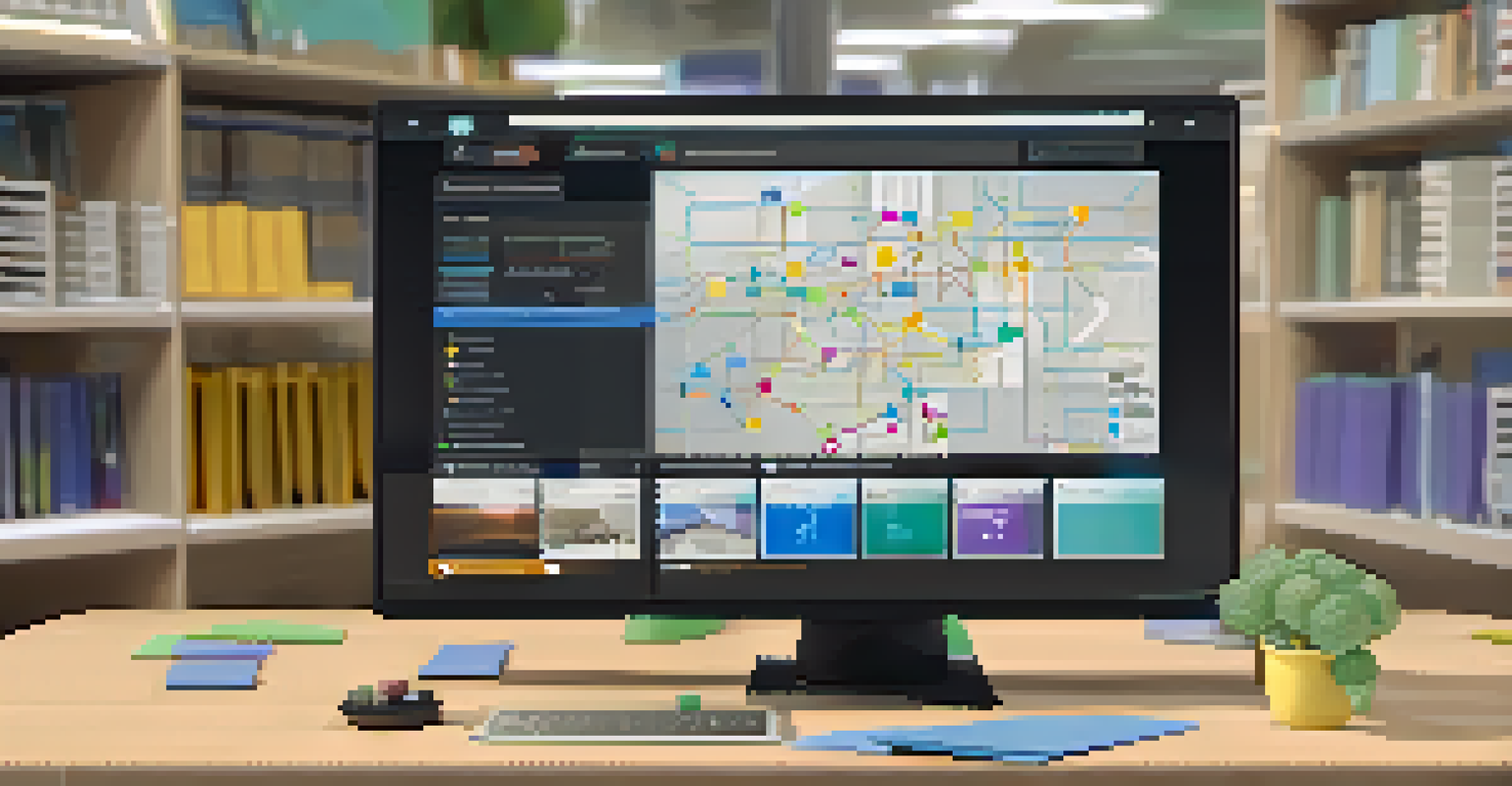 A computer screen showcasing a digital learning platform with simulations and collaborative tools for students.