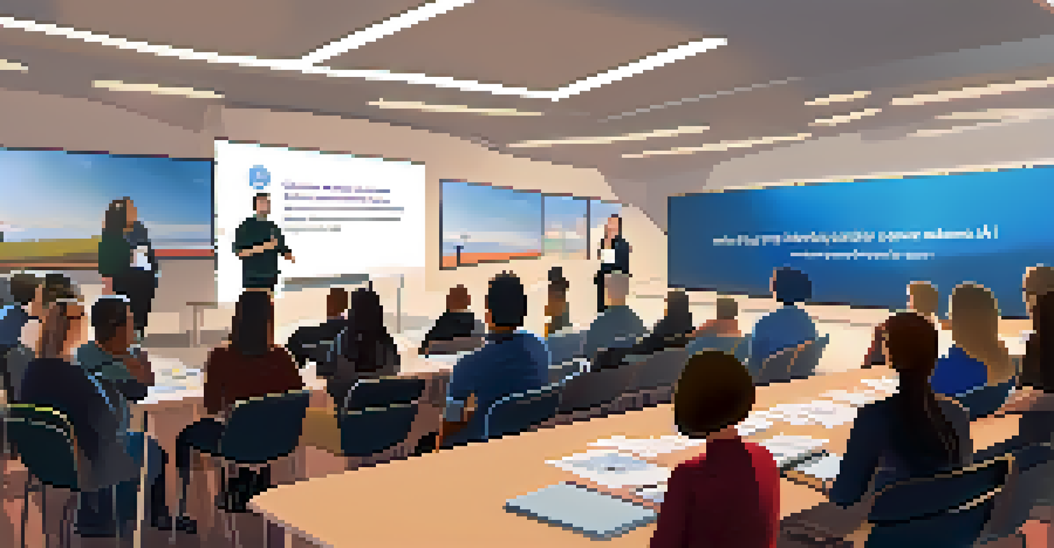 A speaker presenting to educators at a workshop about ethical AI practices in a modern setting.