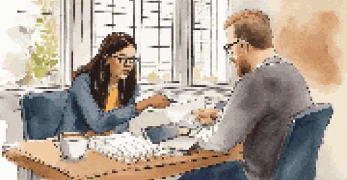 An educator giving feedback to a student in a cozy classroom setting, emphasizing communication and learning.