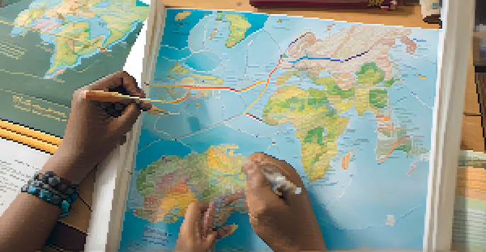 A teacher's hands holding a map of Indigenous territories in a well-lit classroom filled with books on Indigenous culture.