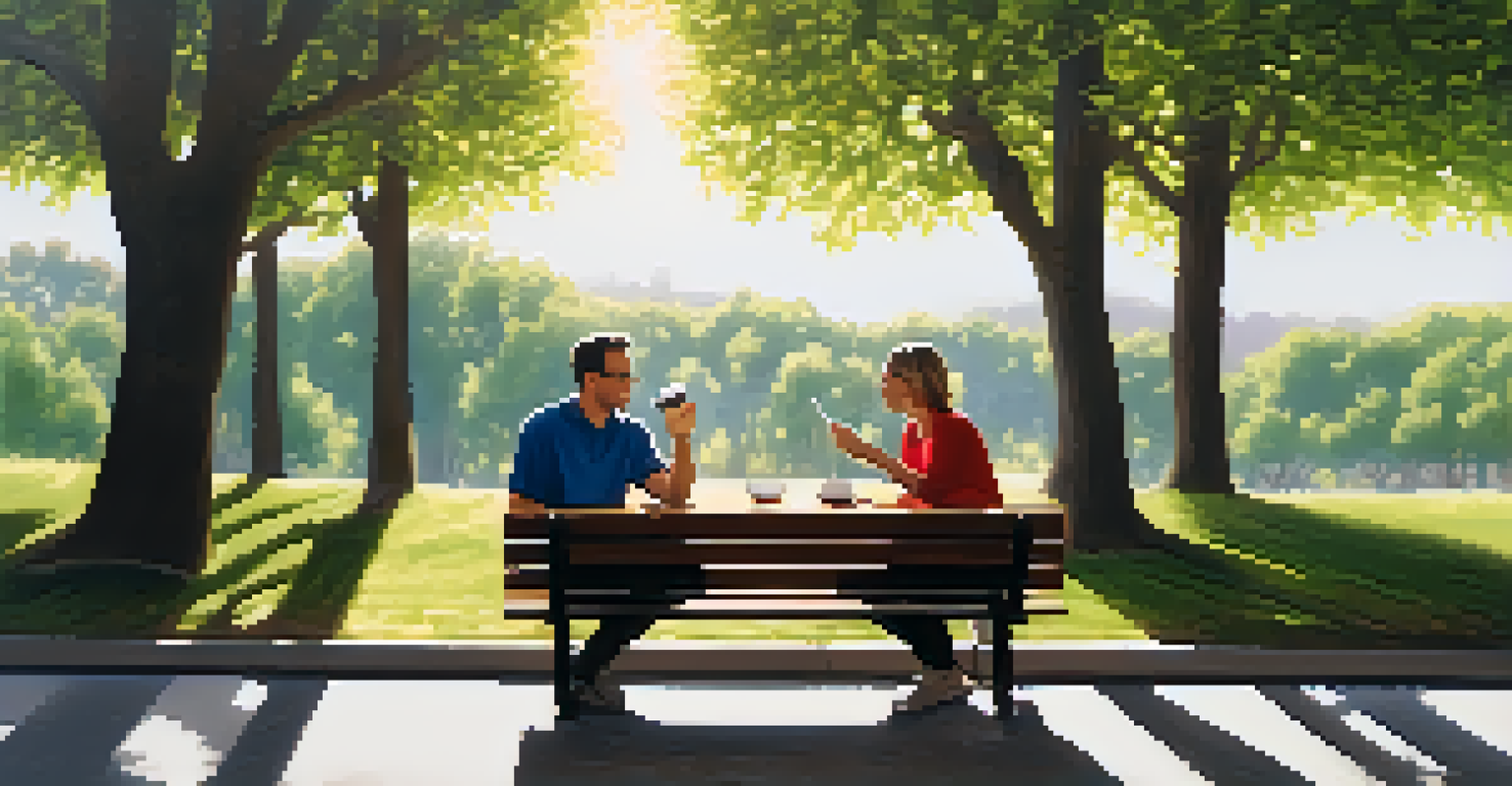 Two teachers sitting on a bench outdoors, discussing and reflecting on their teaching practices in a peaceful, green setting.