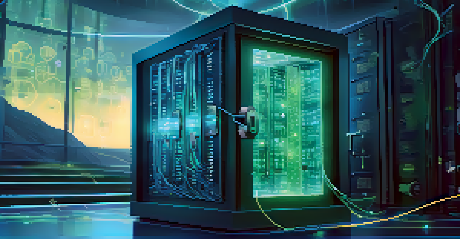 A secure data vault surrounded by encryption symbols and data streams, symbolizing data privacy in education.