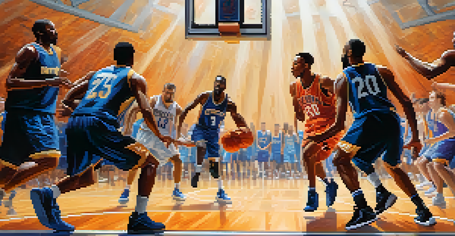 Basketball players demonstrating mindfulness during a game, with one player anticipating a teammate's move, showcasing teamwork and focus.