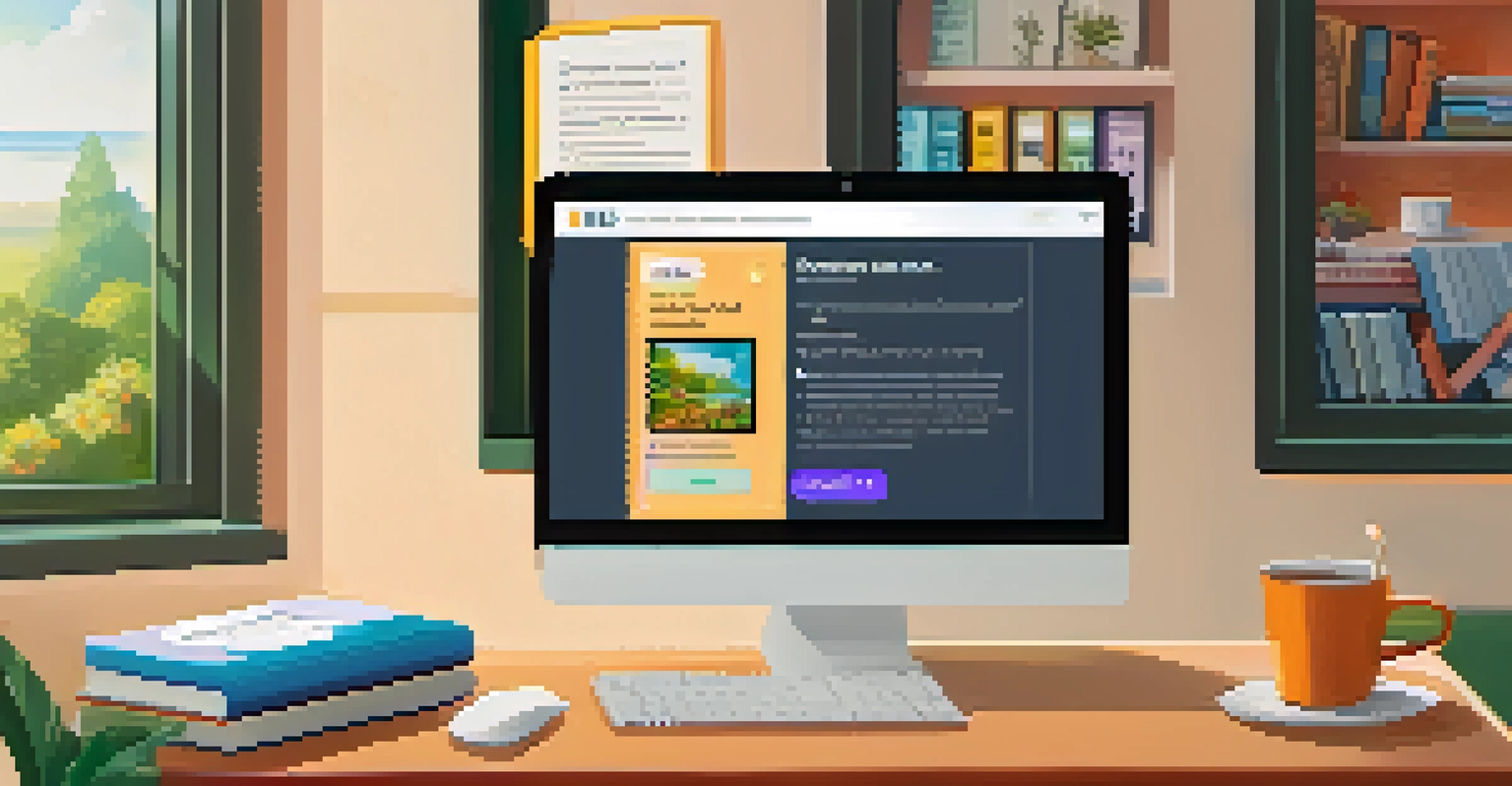 A computer screen showing an online quiz with interactive elements in a cozy study space.