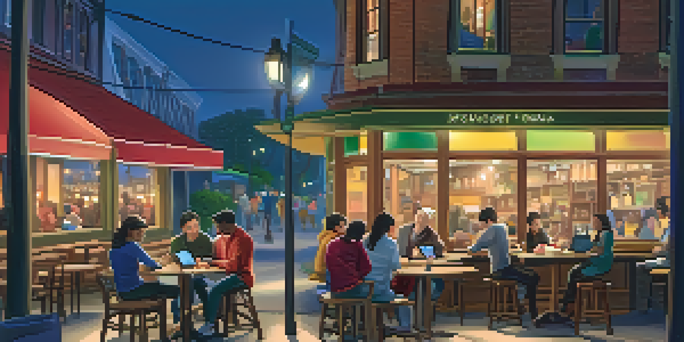 A student studying with a tablet in a cozy coffee shop, surrounded by warm lighting and wooden furniture.