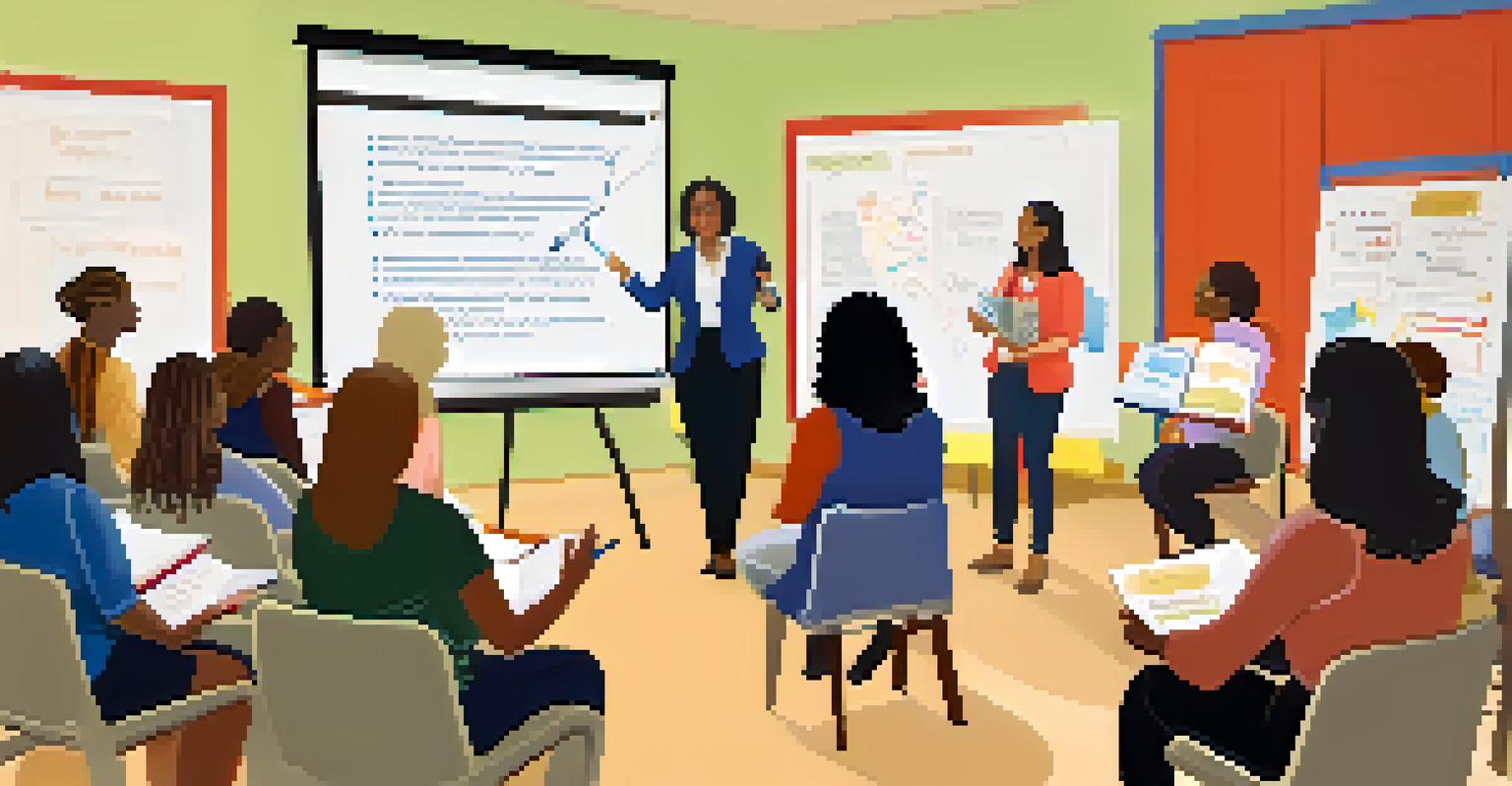 A teacher conducting a workshop on culturally responsive teaching with educators actively participating and taking notes.