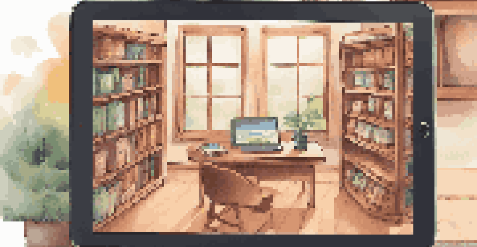 A tablet showing a digital language learning app with gamification elements in a cozy study setting.