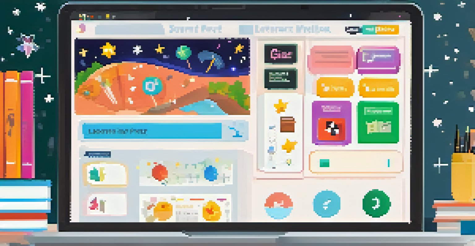 A close-up of a digital learning platform interface on a laptop, displaying an interactive quiz with colorful graphics and feedback elements.
