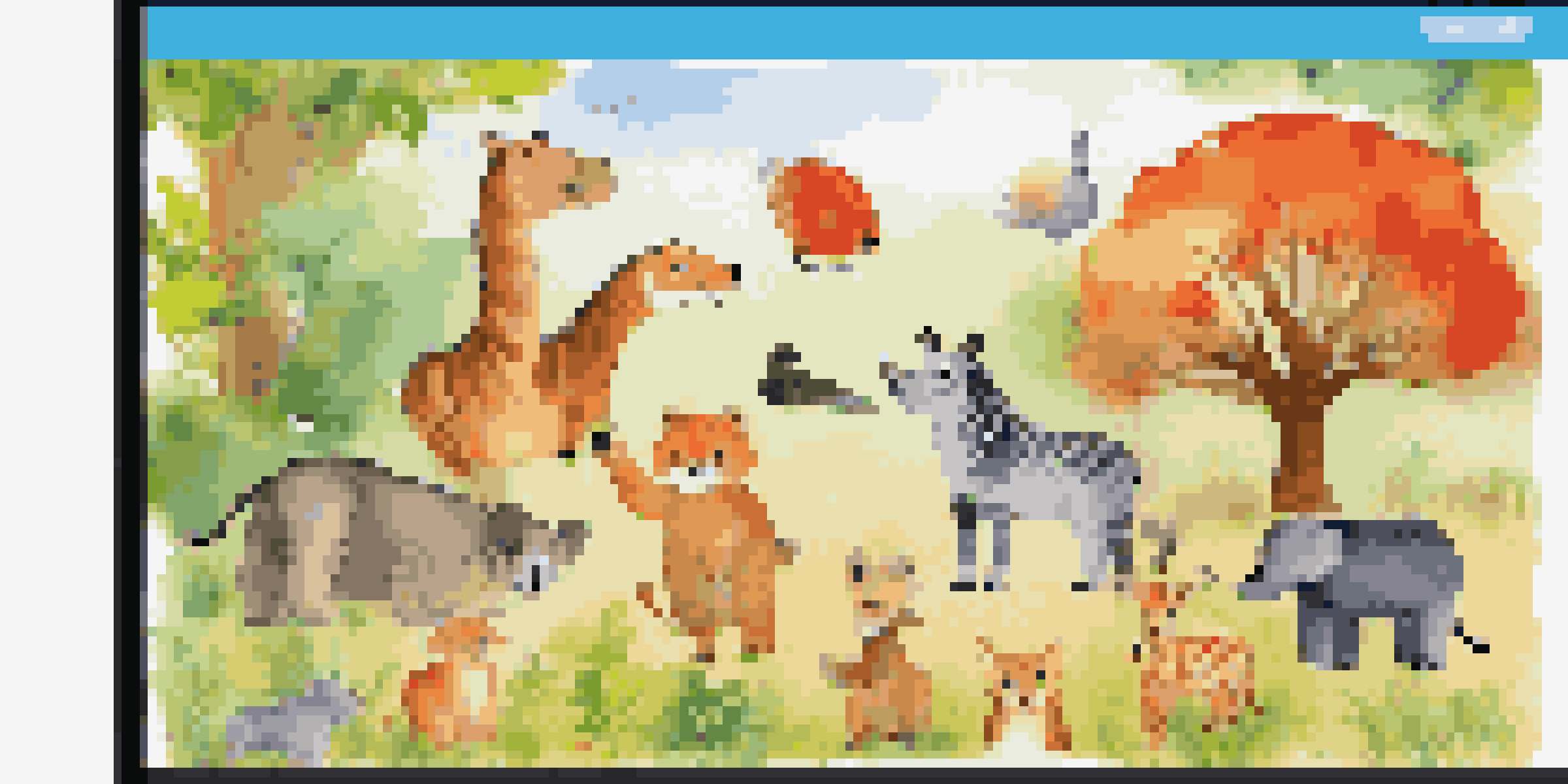 A colorful online learning interface for preschoolers, showcasing animated animals and large buttons.