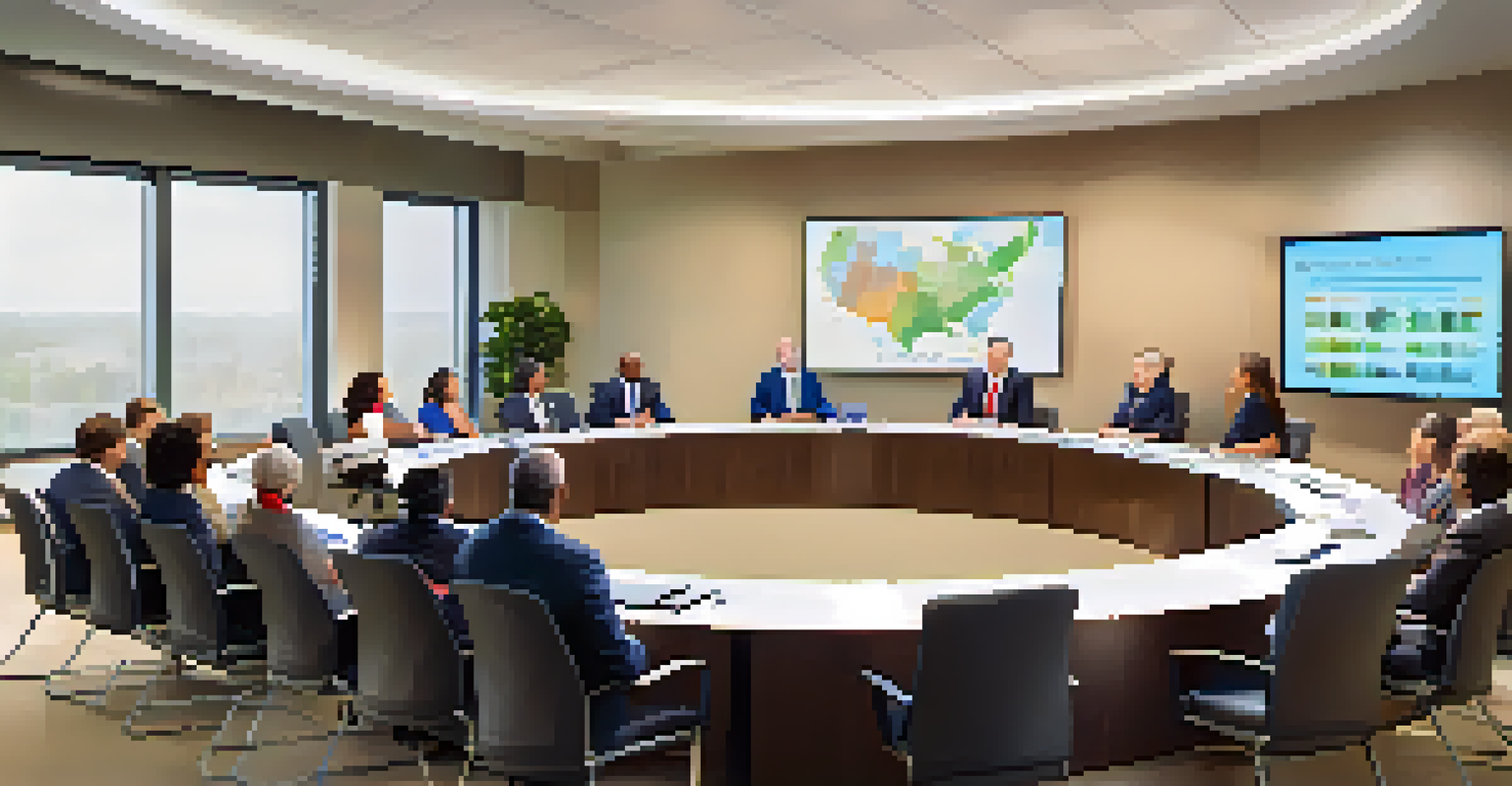 State and local education leaders discussing policies in a modern conference room.