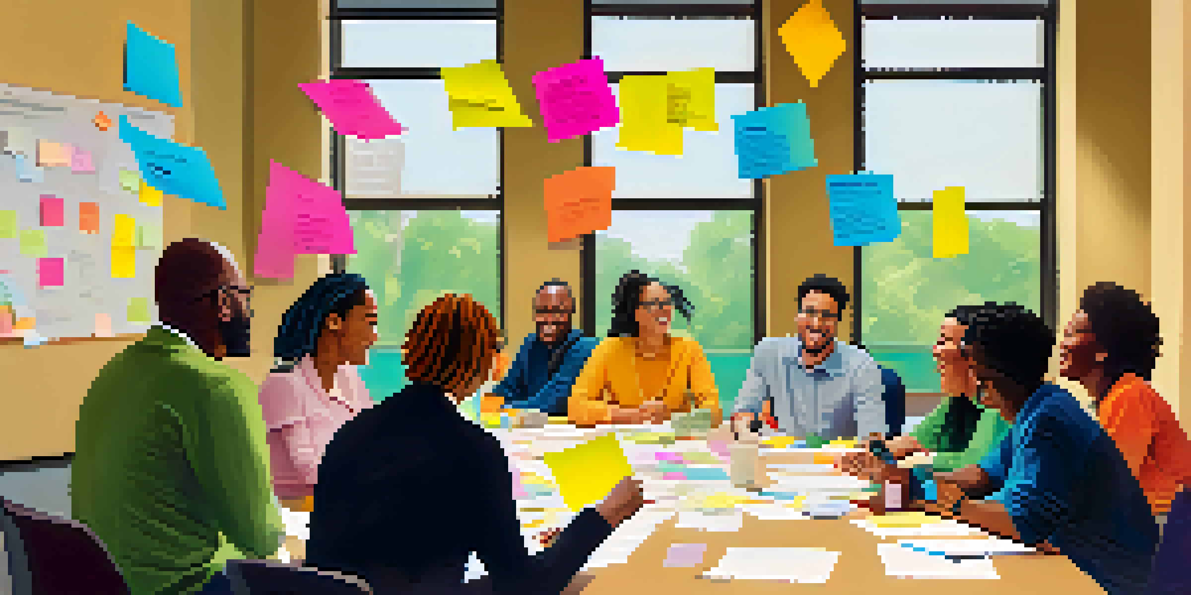 A diverse group of nonprofit employees collaborating around a conference table, sharing ideas with enthusiasm.