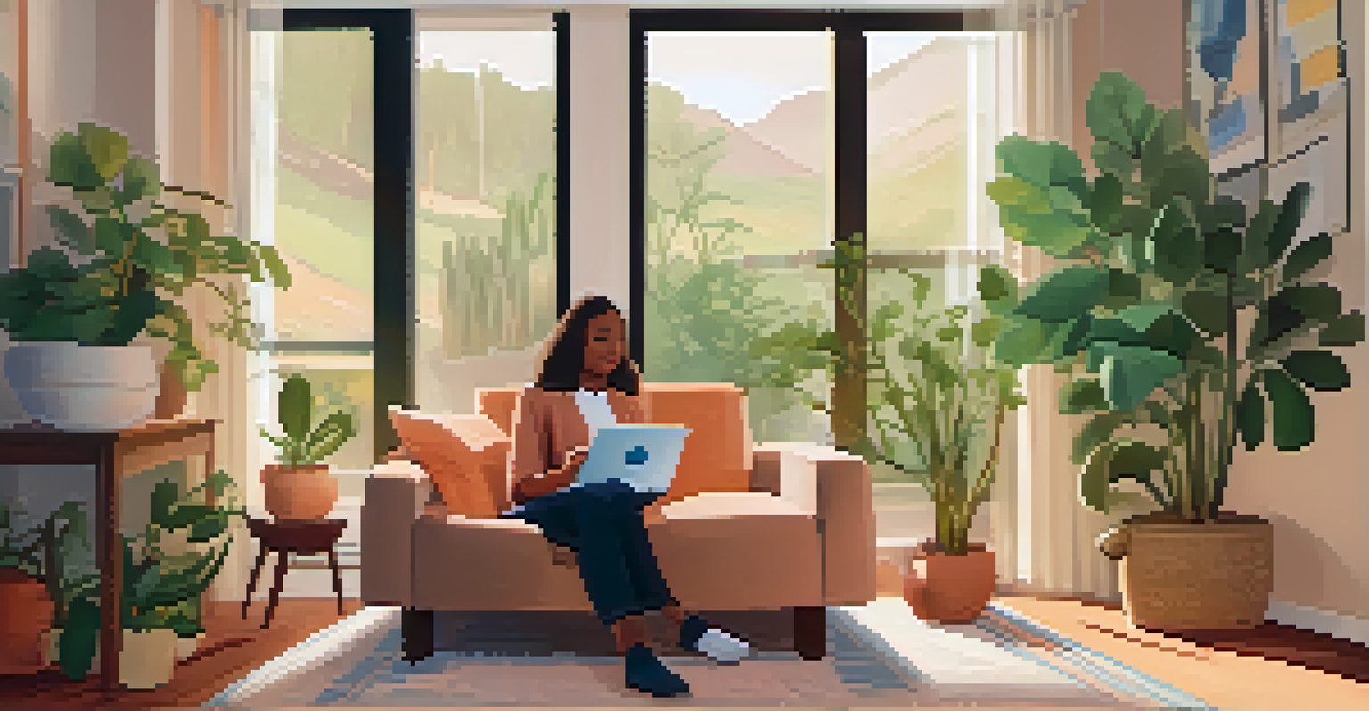 A patient using a tablet in a cozy living room, tracking their health using a mobile app.