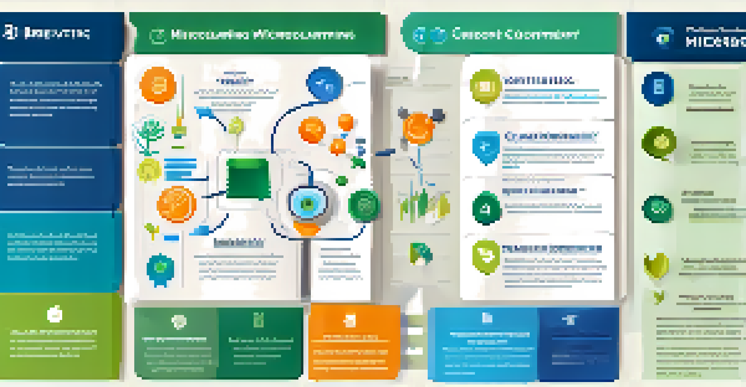 An infographic illustrating the key components of effective microlearning, featuring icons and a clear layout in blue and green colors.