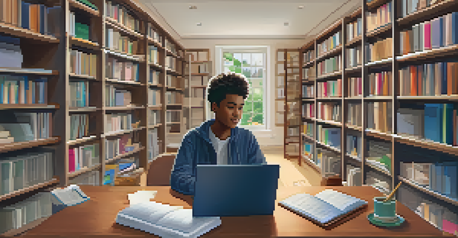 A student taking notes while participating in an online discussion, surrounded by a cozy study environment.