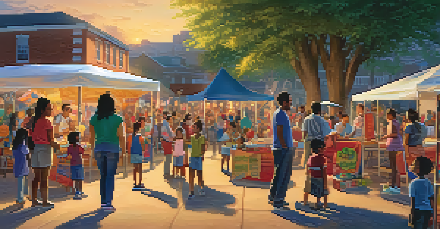 Families and educators at a community event promoting inclusive education, with colorful banners and informational materials.