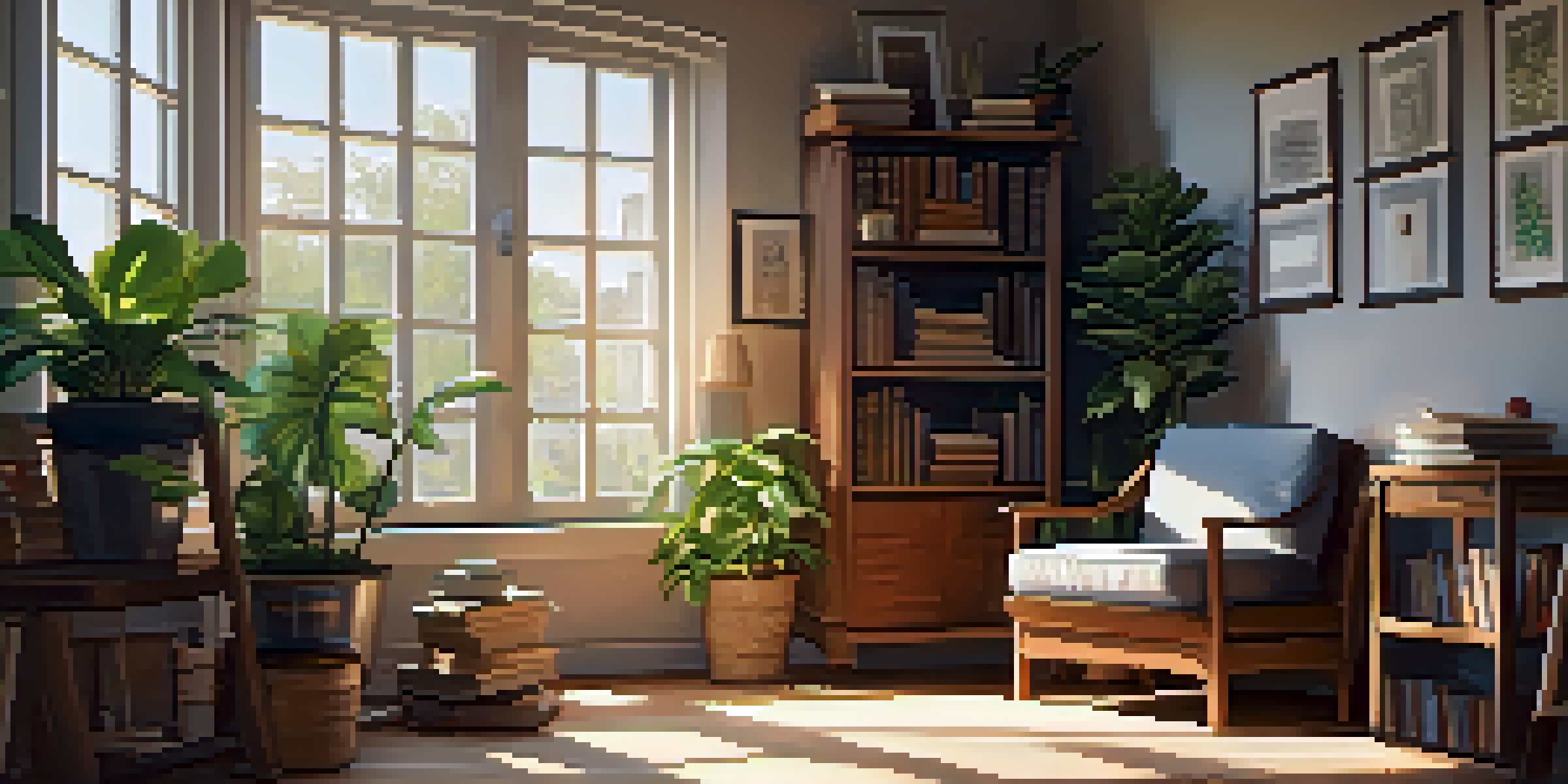 A cozy study corner with a chair, desk, books, and a laptop, illuminated by natural light from a window.