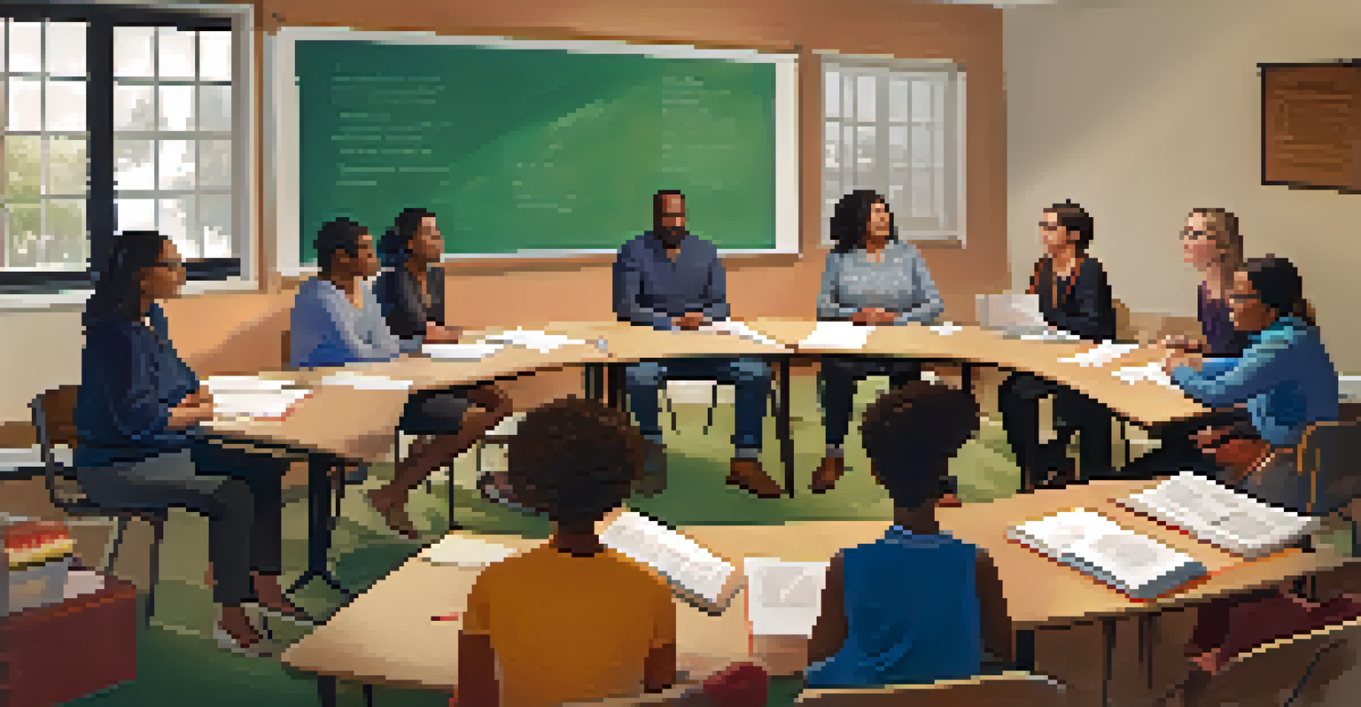 Educators engaged in a cultural competency workshop, discussing and sharing experiences in a warm and inviting room filled with resources.