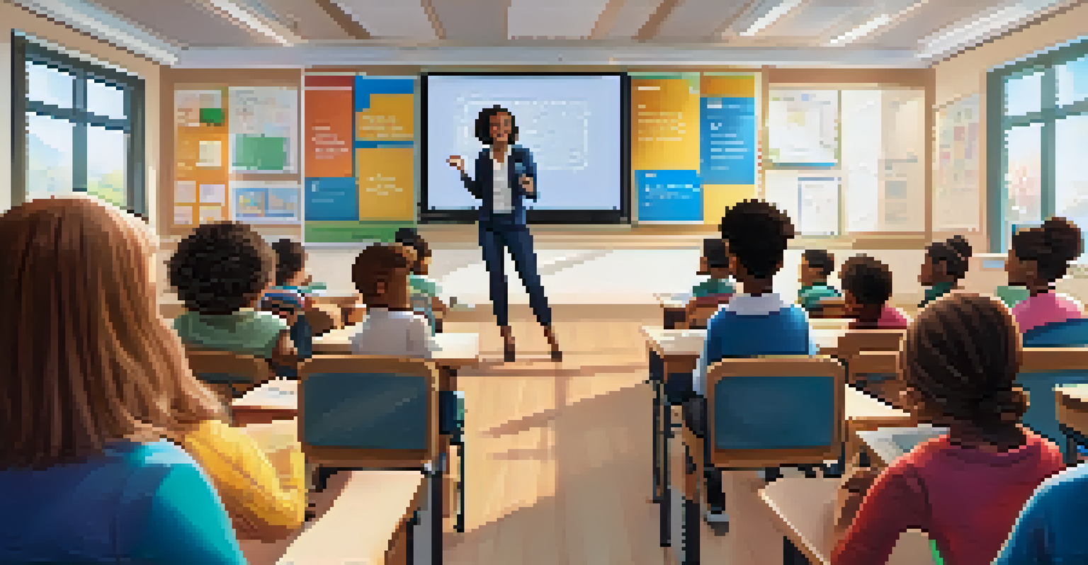 An educator leading a lesson on digital citizenship in a modern classroom.