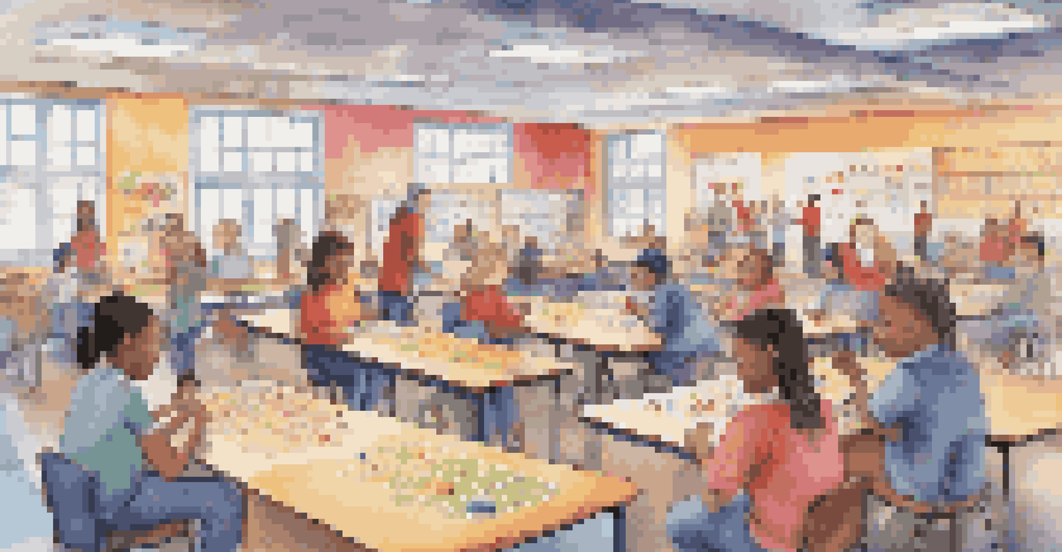 Students engaged in a gamified language learning activity, competing and interacting in a vibrant classroom setting.
