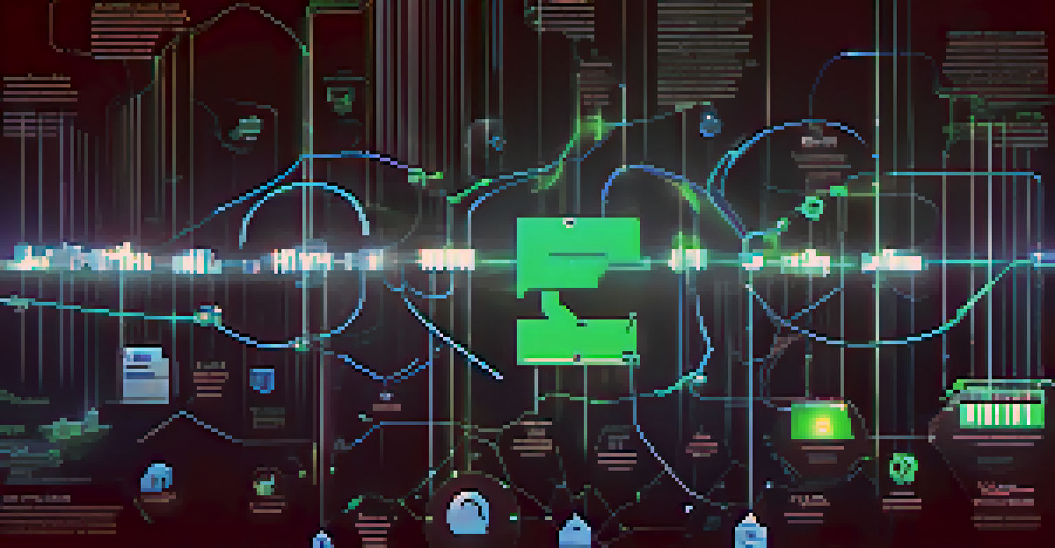 An infographic illustrating blockchain technology with blocks and digital transaction data.